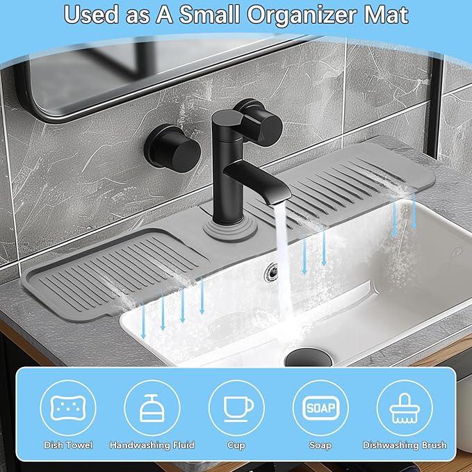 5° Slope Kitchen Sink Faucet Mat, Kitchen Sink Splash Guard, Silicone Material