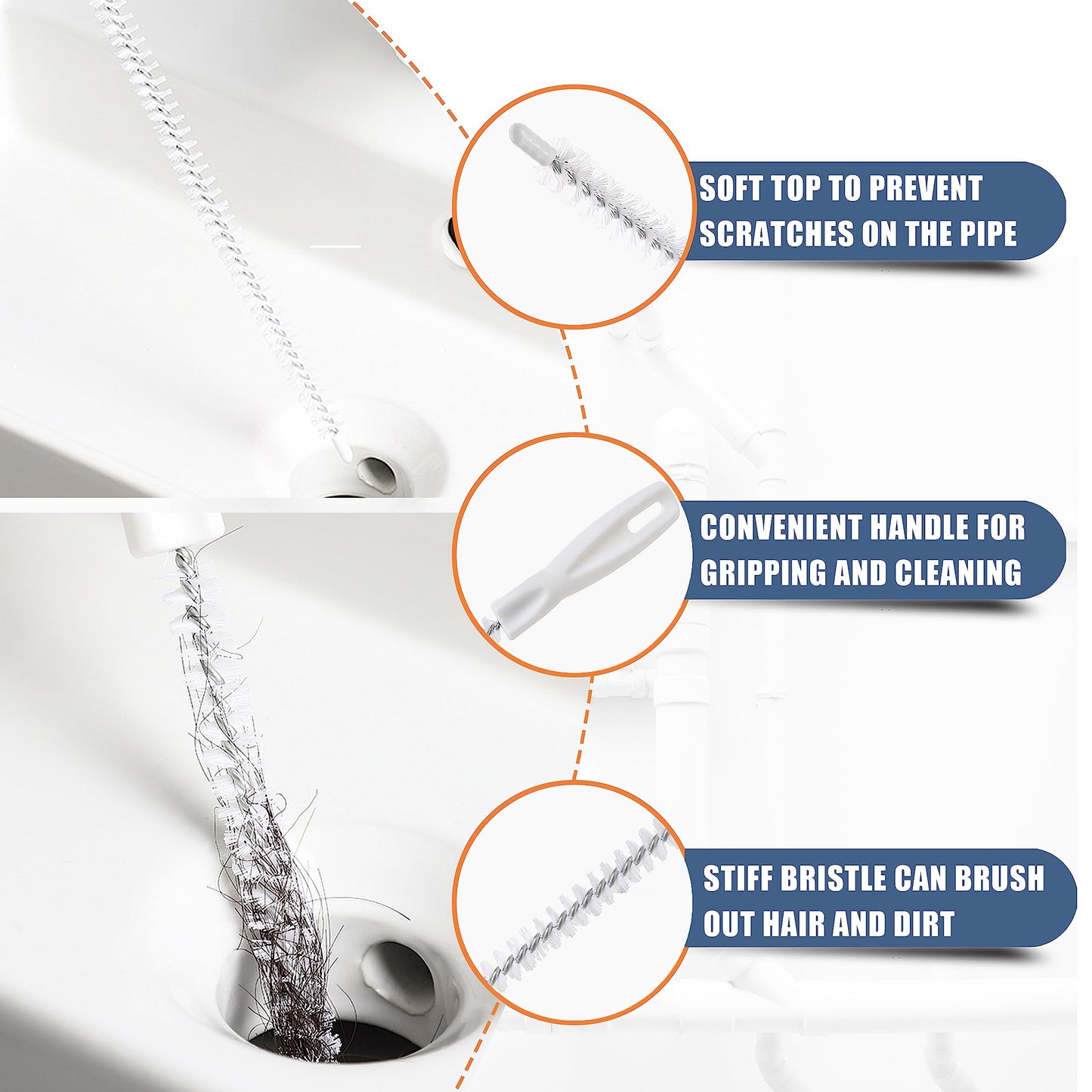 35.5inch Drain Clog Remover(1pcs), 25inch Drain Snake Hair Remover(6pcs) & Cleaning Brush(2pcs), Hair Catcher Drain Auger Cleaner Tool Set For Toilet, Kitchen Sink, Bathroom Tub, Sewer, 9 Pack