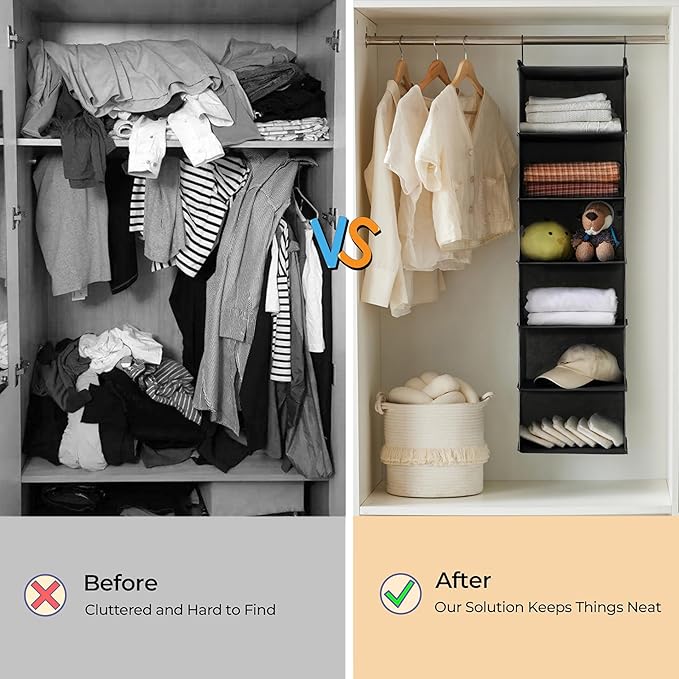 MAX Houser 6 Tier Shelf Hanging Closet Organizer, Closet Hanging Shelf