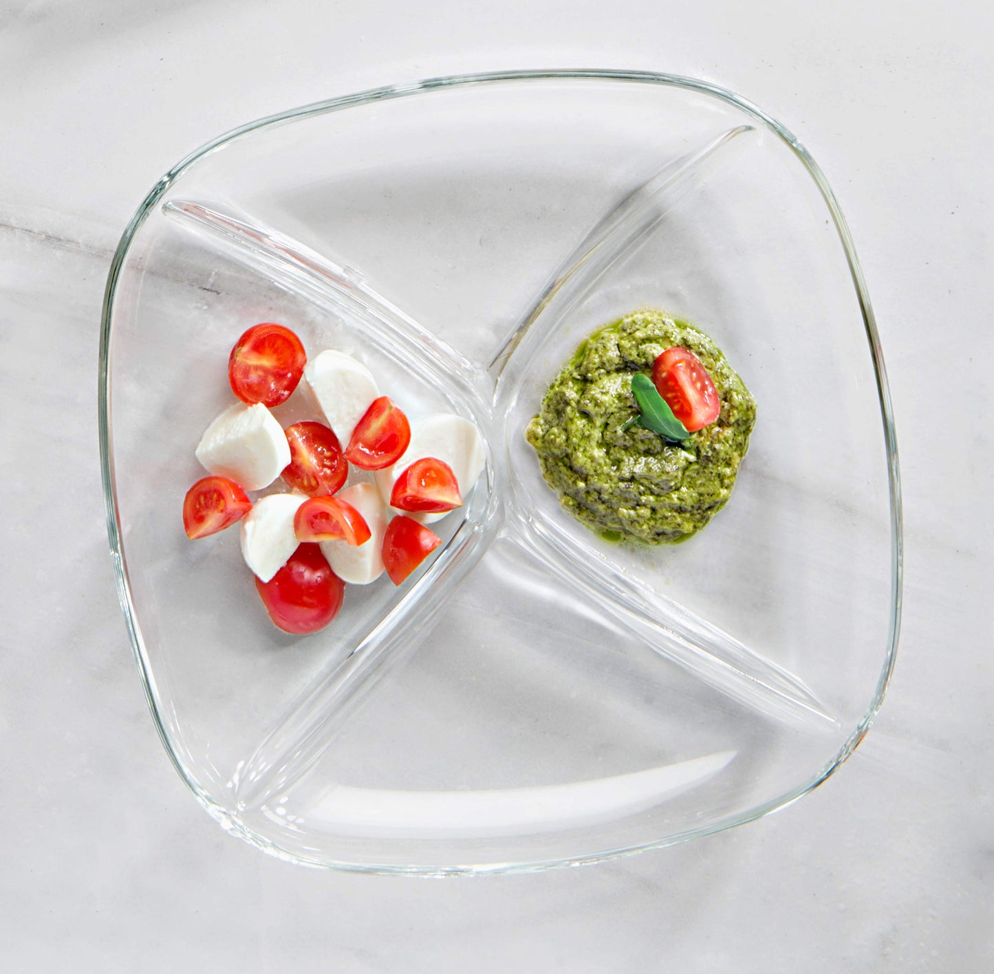 Barski - European Quality - Glass - 4 Sectional - Square - Relish Dish - 9.5" - Diameter - Made in Europe