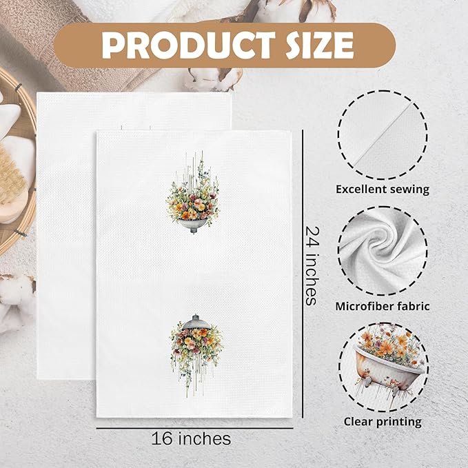 Orange Wildflower Hand Towels for Bathroom Set of 2, Sage Green Shower Head