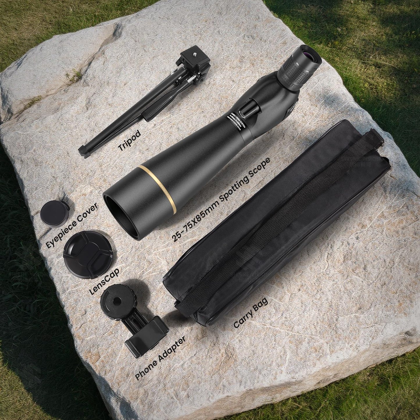 25-75x85 Spotting Scope with ED Glass, Phone Adapter, Tripod & Carrying Bag - Fully Multi-Coated BAK4 Waterproof Zoom Spotter Scope for Bird Watching, Wildlife Viewing, Hunting (Black)