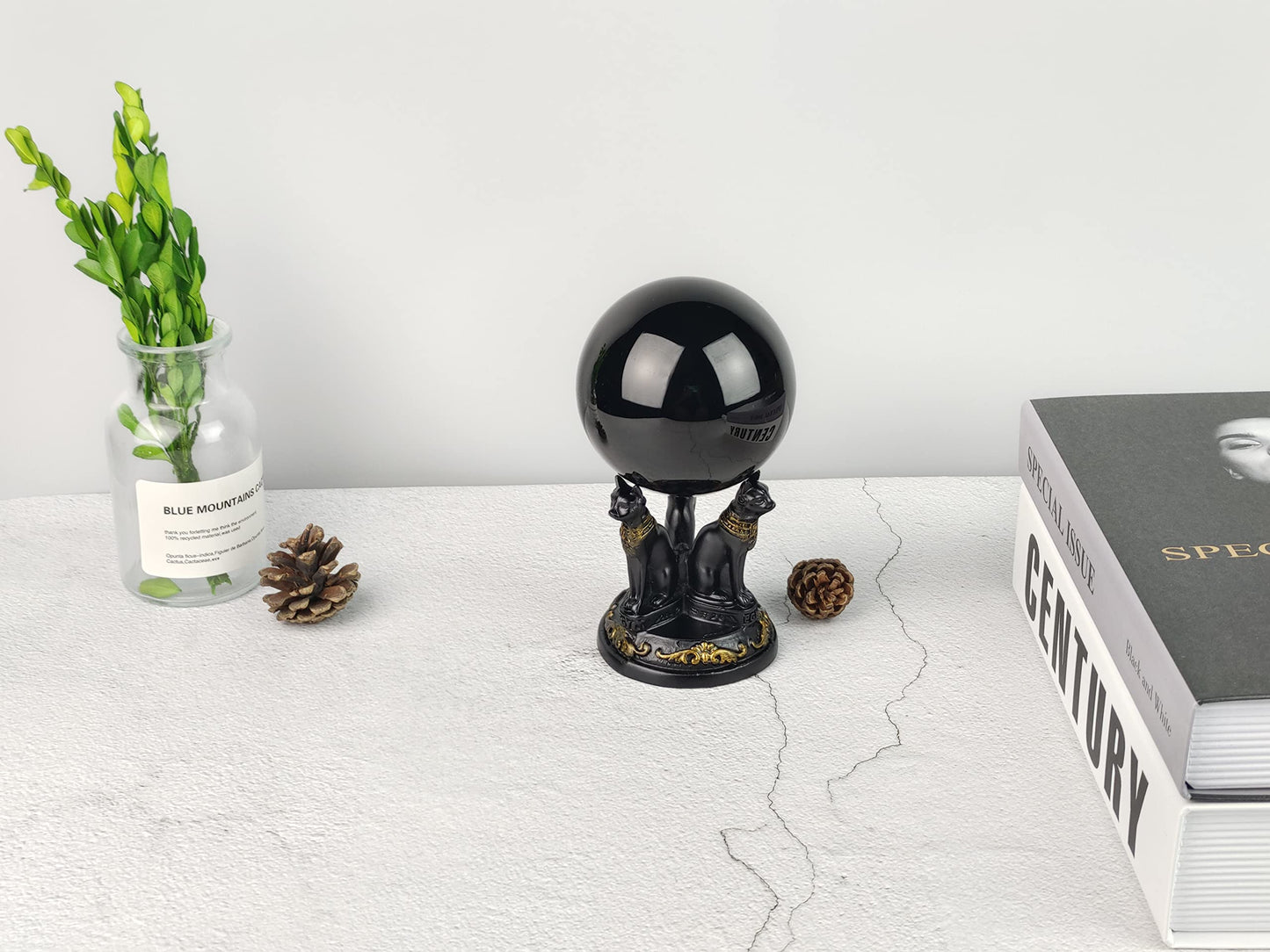 OmyLens Bast Bastet Cats Crystal Ball Stand Sphere Display, Natural Healing Feng Shui Glass Orb Holder Base Statue Decoration, for 40mm-80mm Ball
