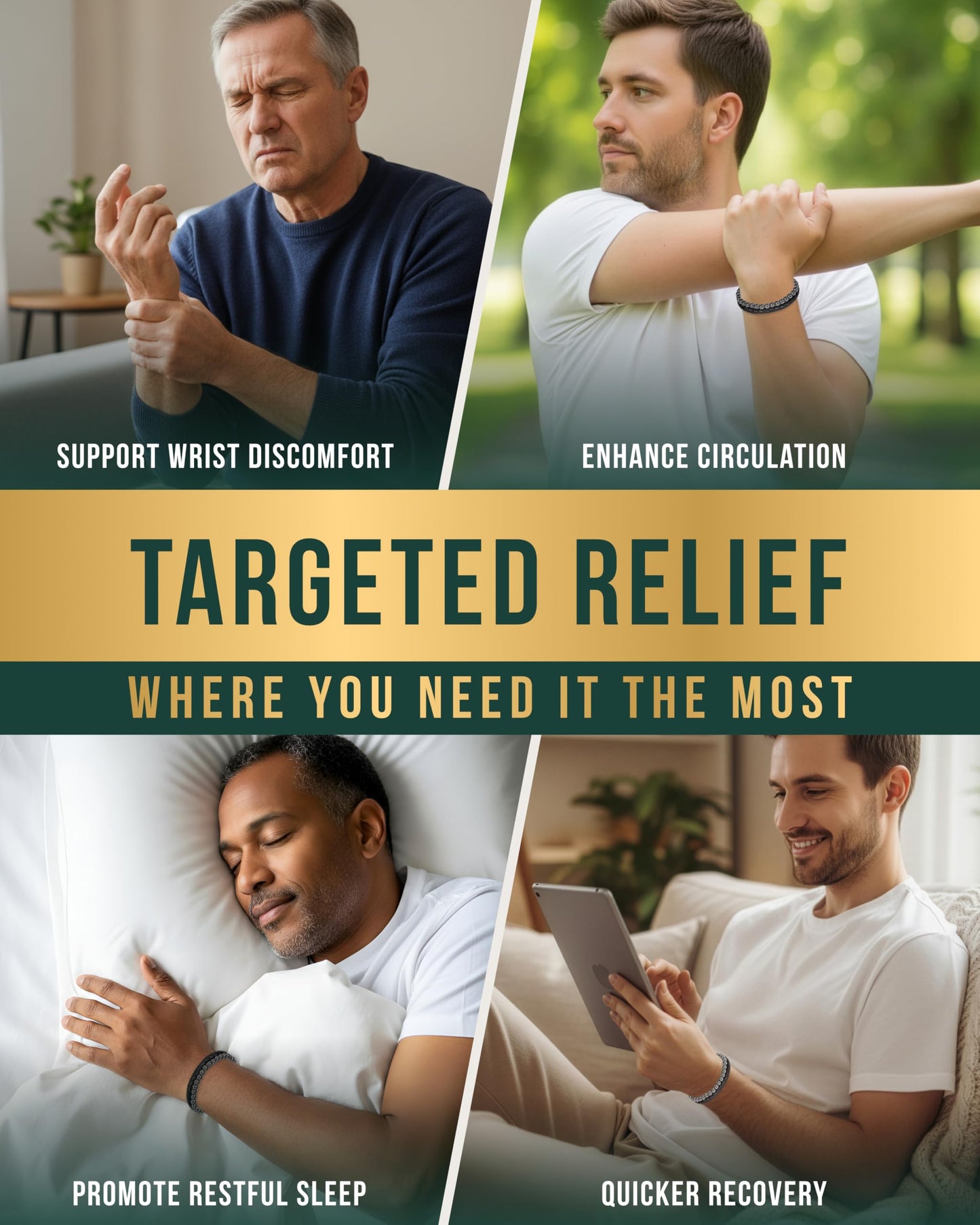 MagnetRX® Hematite & Leather Bracelet – Max Strength Magnetic Stone Beaded Bracelets for Men (Large)