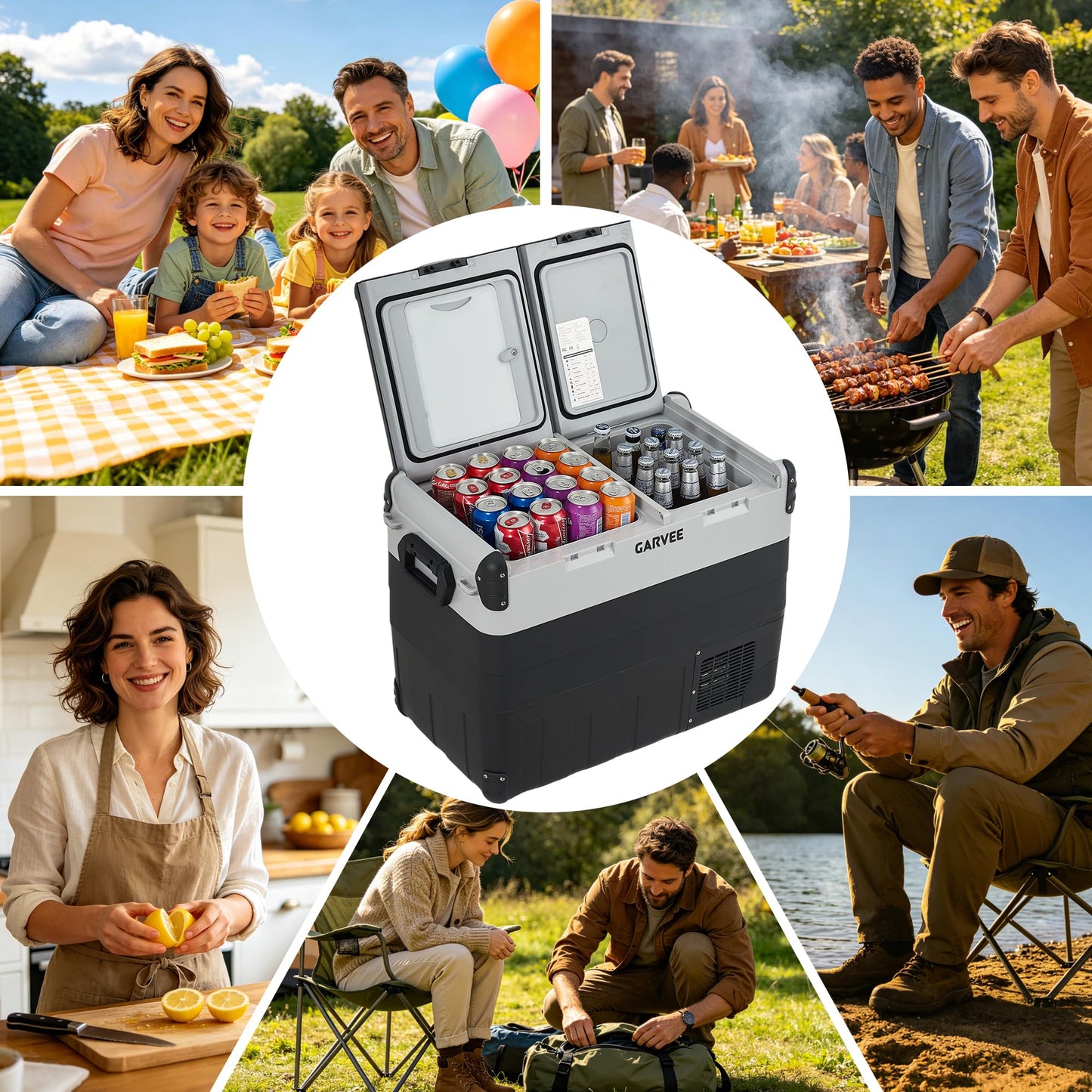 Garvee 53QT Dual Zone Car Refrigerator & Portable Freezer, Compressor Cooler with App Control, -4°F to 68°F Adjustable Temperature for Camping, RV, Truck, Home Use