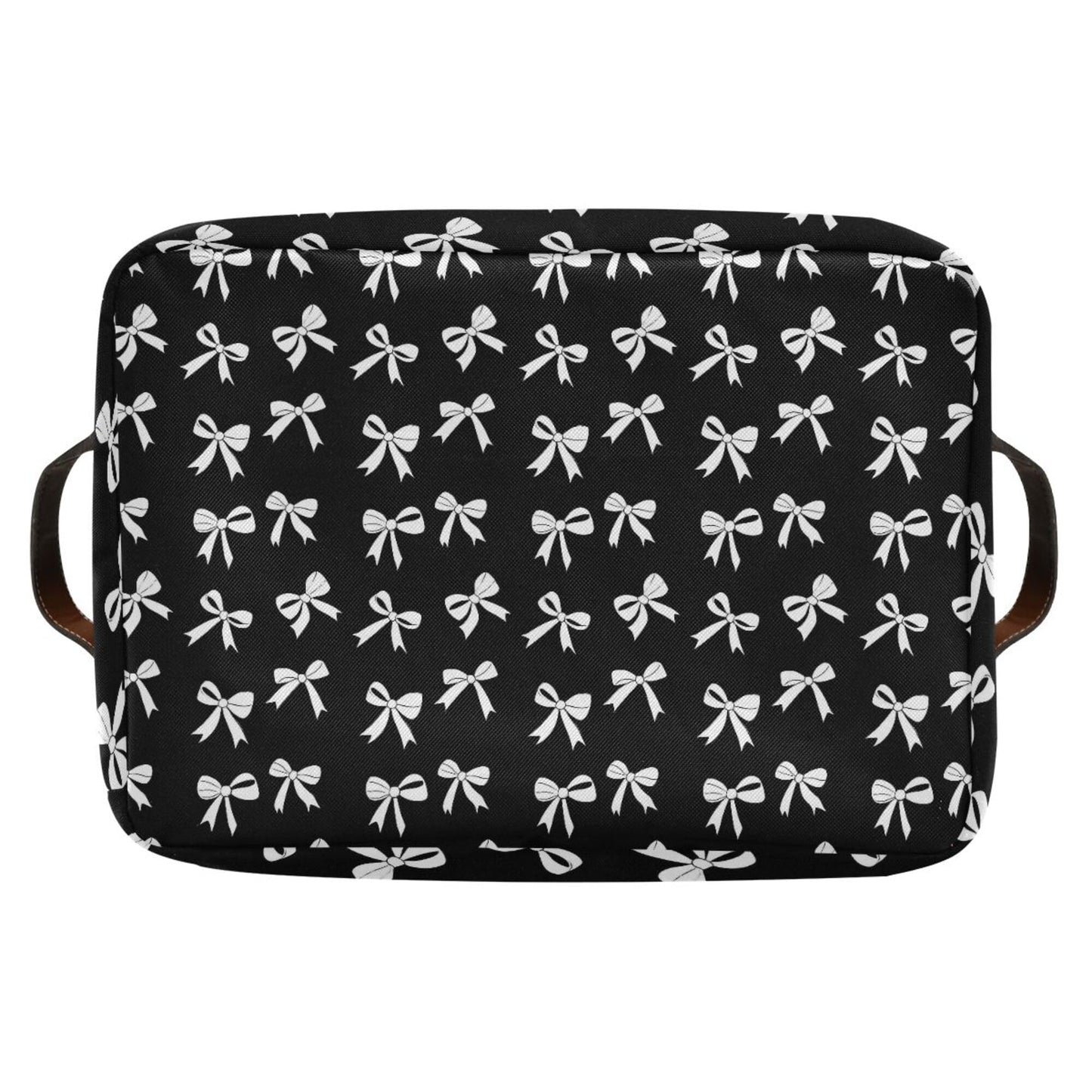 Wamika Black White Bow Storage Basket with Waterproof Liner and PU Handles Coquette Bowknot Storage Bins Boxes 14.2" Collapsible Decorative Organizer Baskets for Bedroom Closet Office 1 Pack
