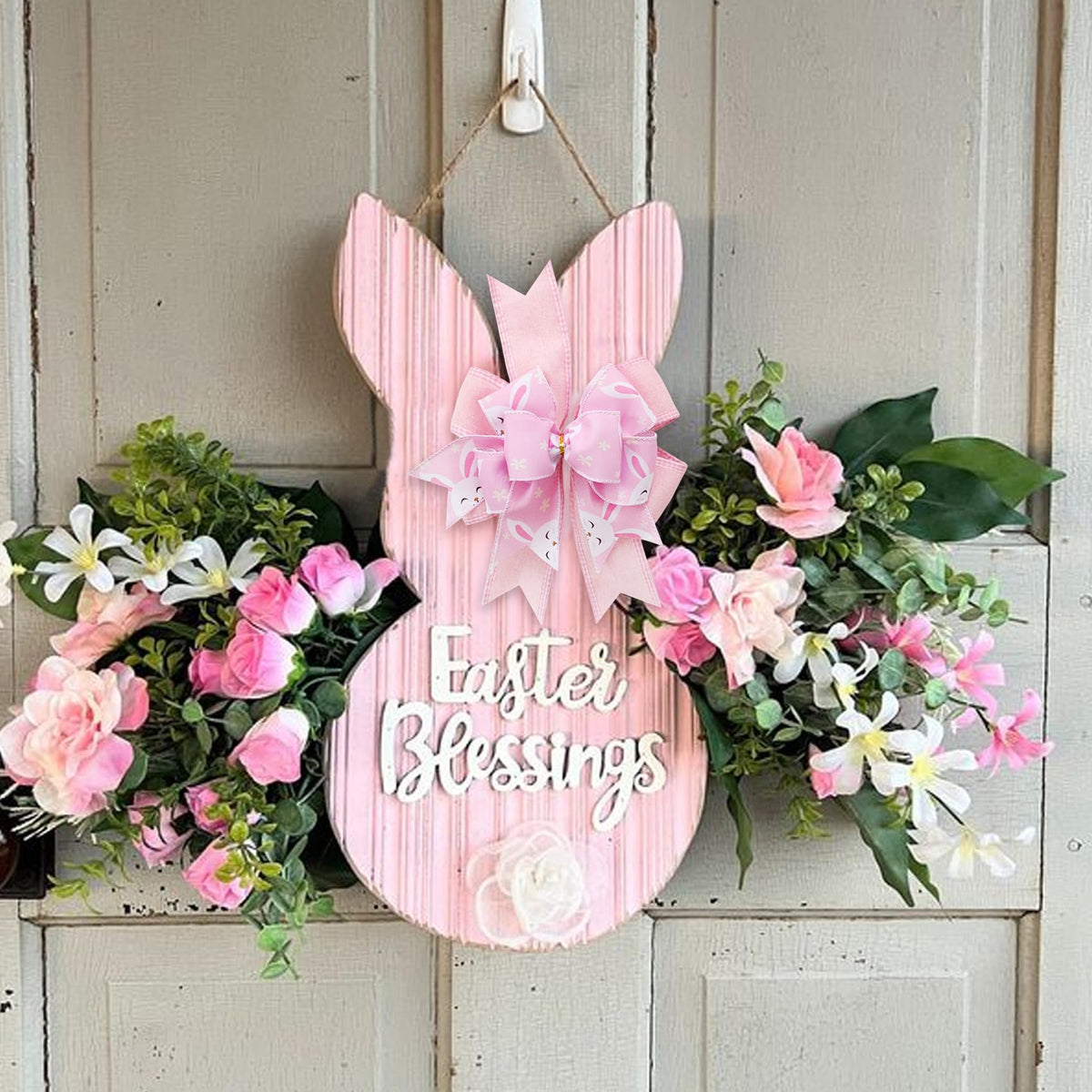 SIMISI RIBBON Easter Wreath Bow Basket Yellow Egg Bows Door Wall Ornaments for Home Decor, Easter Party (9.5 x 13 inch)
