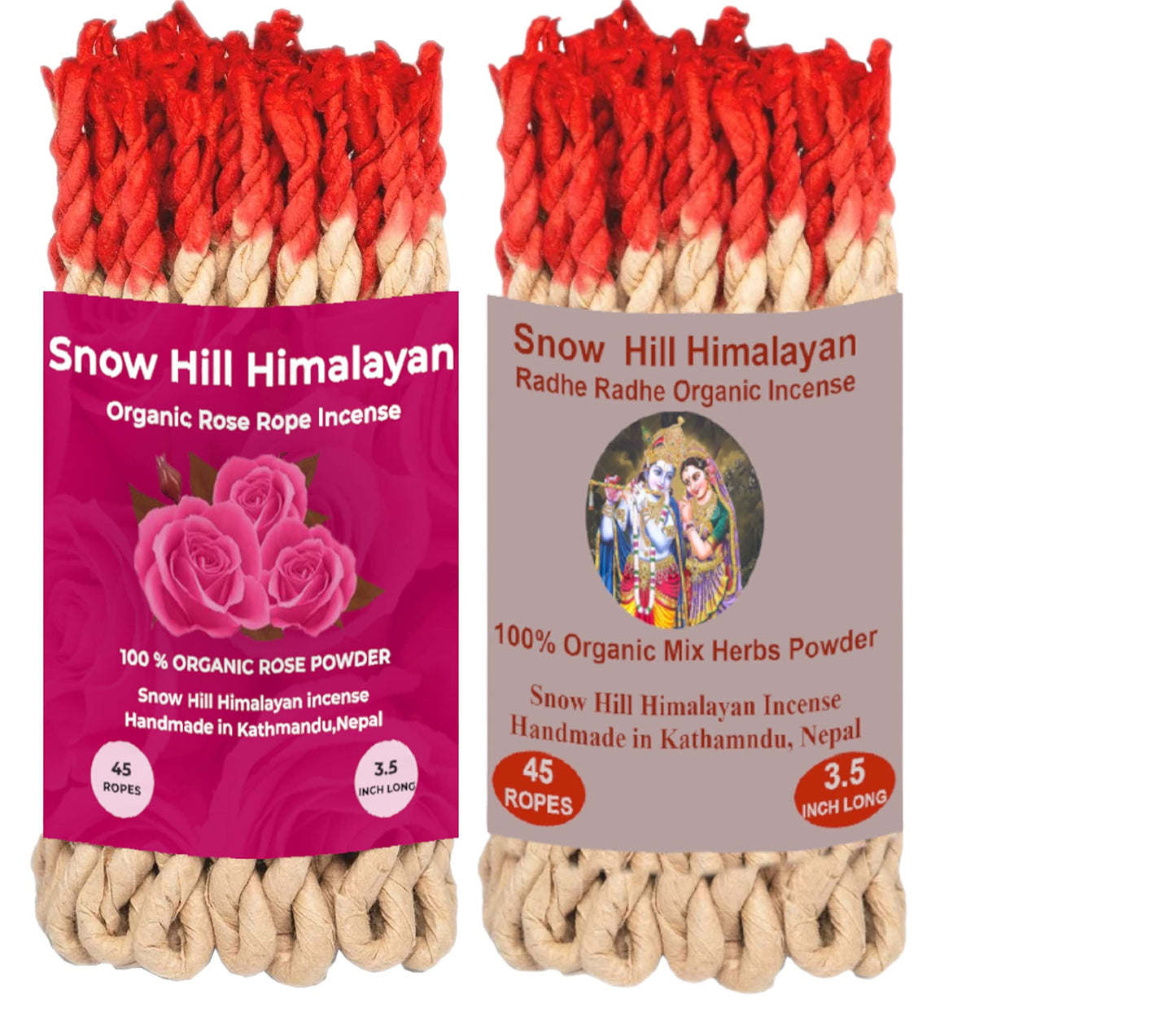 Snow Hill Incense Rope Holder Burner with 2 Pack of Rose & Radhe Radhe Incense Rope, Organic Composed of 26 Ritual Ingredients - Wooden Incense Ash Catcher Burner - Handmade in Nepal