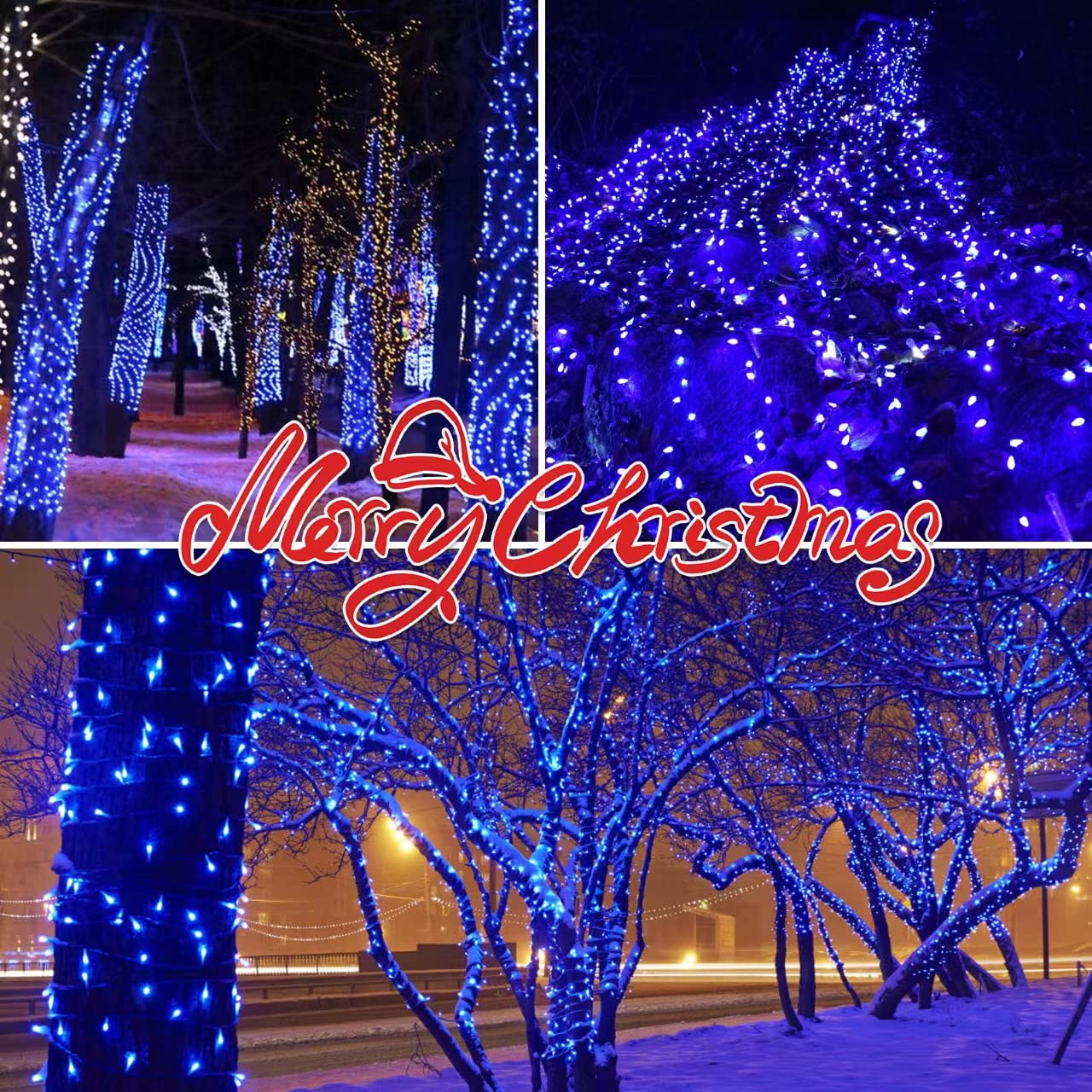 JUSTPRO 100LIGHTS BLUE Extra-Bright With End Connectors Christmas Decorative Lights 5.98m UL Certified Mini String Light Set Waterproof for Home Garden Holiday Christmas Tree Party Patio Decor Wedding