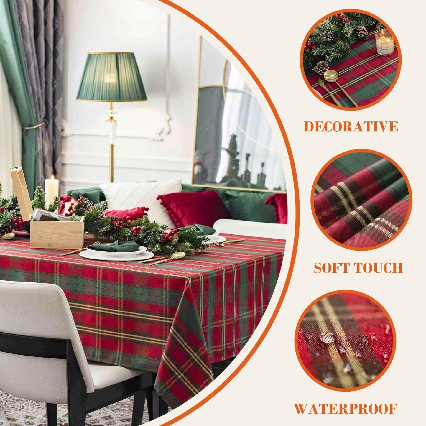 LOSIVISHE Christmas Rectangle Tablecloth 60x84 inch - Waterproof Holiday Decoration Tablecloth - Reusable Wipable Fabric Table Linen for Kitchen, Holiday Dinner Table Covering for Thanksgiving