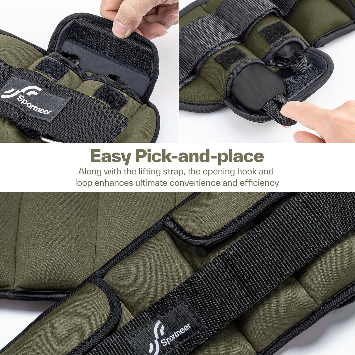 Sportneer Adjustable Ankle Weights for Women and Men:1 Pair 1 2 3 4 6 7 8 10 lbs Upgraded Easily Adjustable Leg Weight, Weighted Wrist Weight Strap for Gym, Fitness, Workout, Walking, Dancing (Army Green, 5 lbs x 2)