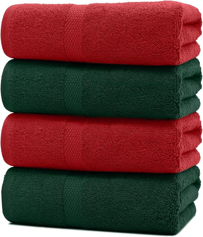 DAN RIVER Decorative Bath Towels Set of 4, 27 x 54 Inches