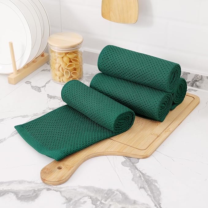 Kitinjoy 100% Cotton Waffle Weave Kitchen Hand Towels