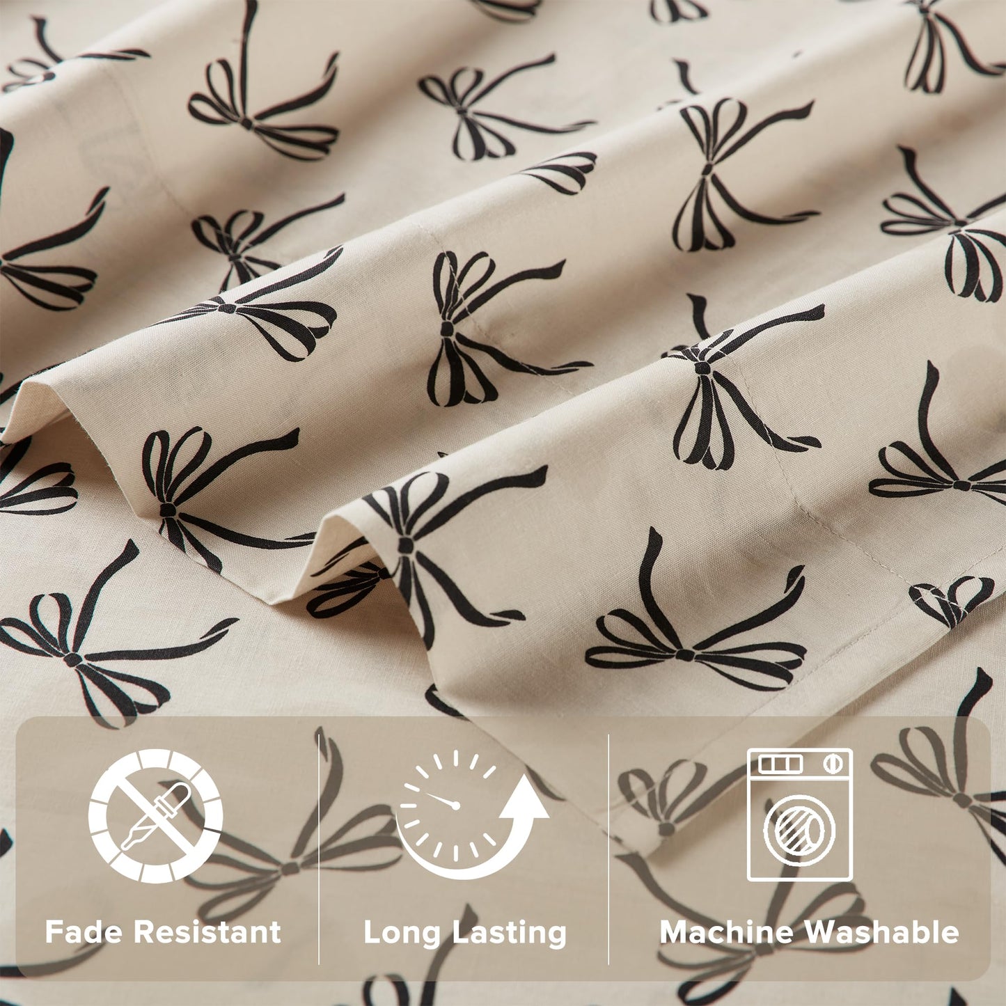Comfort Spaces 100% Cotton Sheets King, Breathable, Naturally Cool Cotton Sheets, Soft Cotton Bed Sheets with 14" Elastic Pocket Fits up to 16" Mattress, All Seasons Sheet Set, Bow Black/Taupe 4 Piece