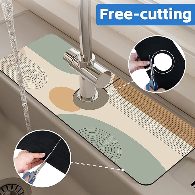 Abstract Minimalistic Geometric Kitchen Sink Splash Guard Mat Absorbent Fast