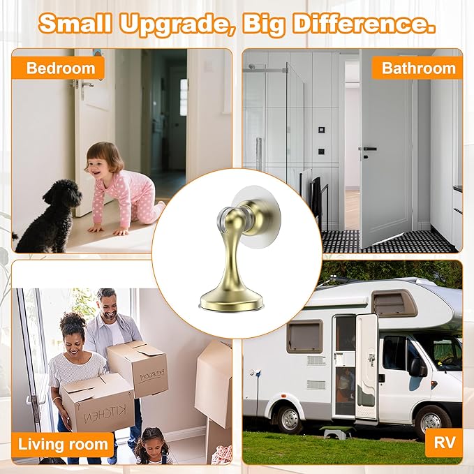 Crosize Magnetic Door Stoppers 1 Pack, Stainless Steel Door Stops for Wall and Floor Mounting, Gate Stops, No Drilling Metal Doorstops with Adhesive Tapes, Gold