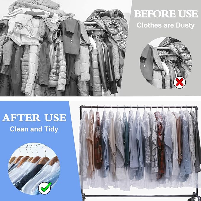 100 Pack Dry Cleaning Bags, 60x120 cm Clear Plastic Garment Bags