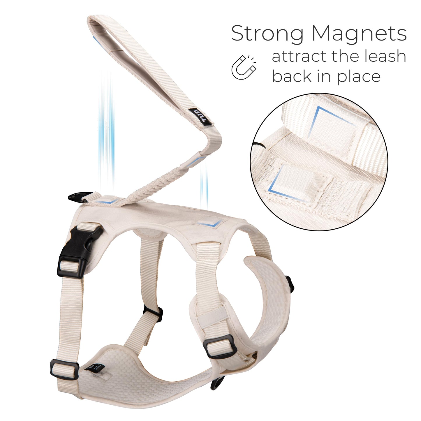 TUG Grab Dog Harness | Integrated Traffic Leash Magnetically Attached for Quick Control (Medium/Cream)