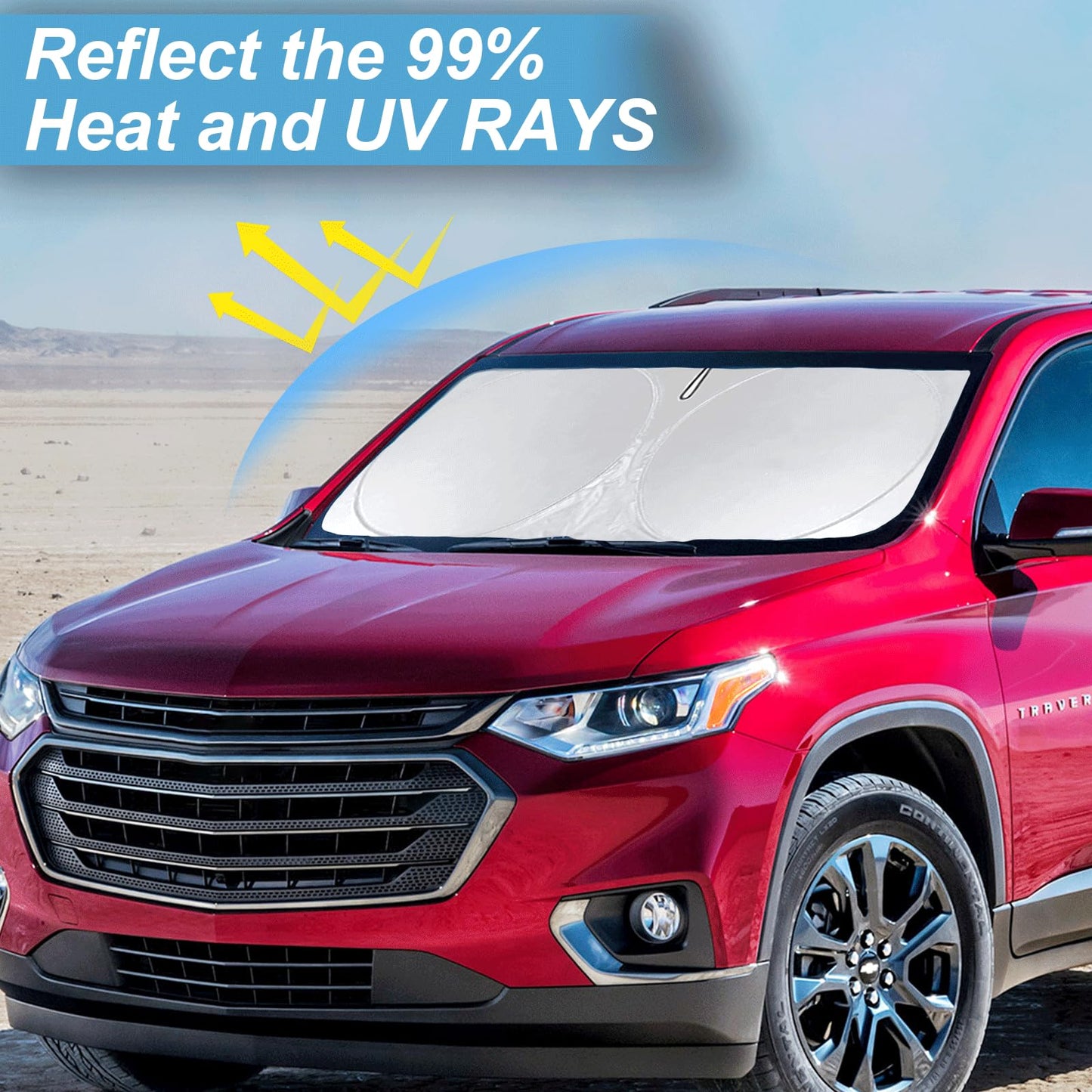 Sunshade for Chevrolet Traverse Windshield Sun Shade Cover Custom Fit 2018-2024 2025 Chevy Traverse LS, LT, RS, Redline, Premier, High Country SUV Accessories Front Window Shield Sun Visor Block UV