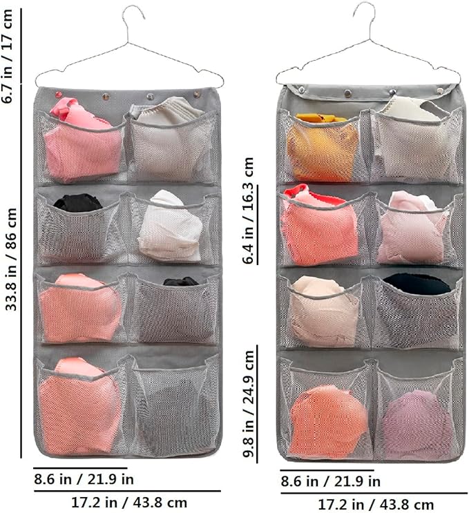 Dual Sided Hanging Closet Organizer Durable Socks Stocking Clothes Bra