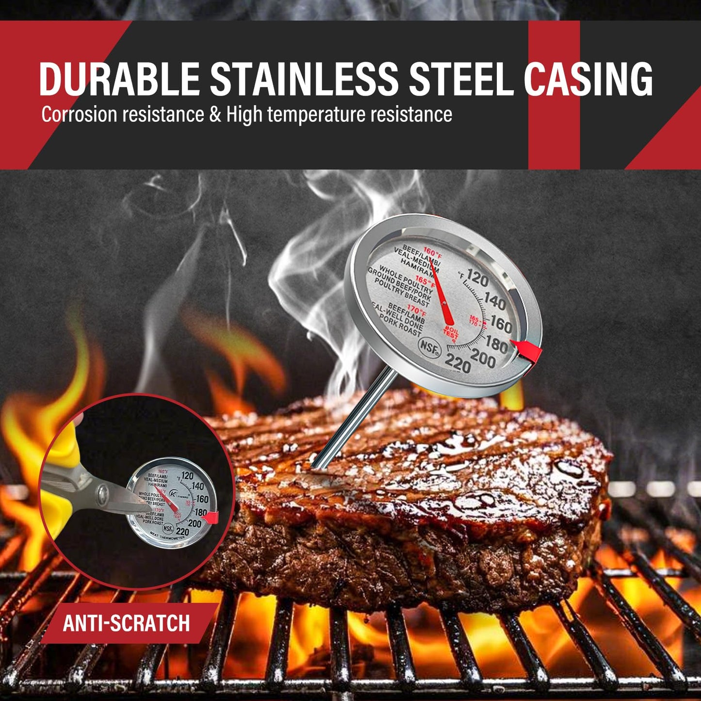 AWLKIM® 2 Pack Stainless Steel Meat Thermometer, Safe Leave in Oven, 2.5-in Extra-Large Dial Food Thermometer for Cooking, Temperature Probe for Baking, Candy, Steak, Turkey - Kitchen Gadgets