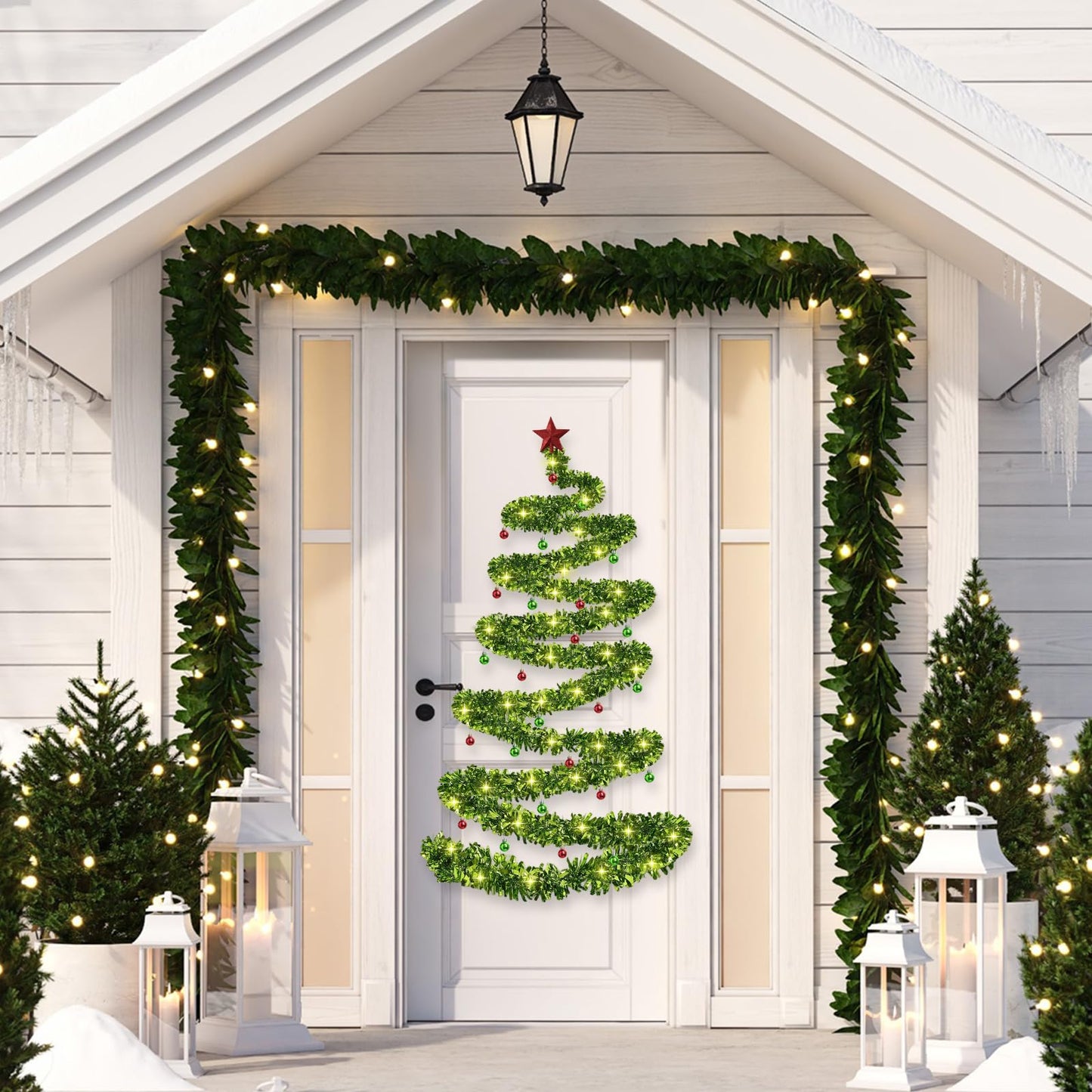 Daifunli Christmas Tree Wall Light Decoration DIY Wall Hanging 33 ft Garland Xmas Glitter Ball Ornaments Christmas Star Tree Topper for Xmas Outdoor Indoor Home Decor(Green)