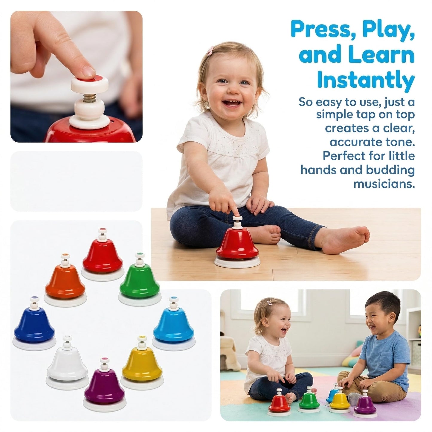 Noamus 8 Notes Desk Bells, Music Bell Percussion Instrument, Colorful Diatonic Metal Bells, Chromatic Musical Table Bell for Church Chorus Holiday Party Supplies Birthday Gift