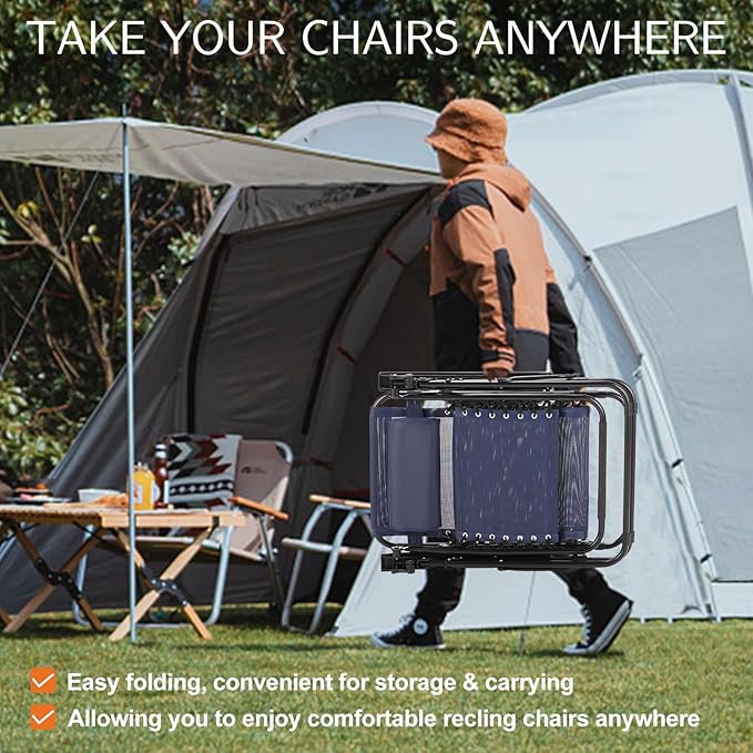 Sweetcrispy Zero Gravity Chairs Set of 2, Outdoor Folding Reclining Lounge Chair