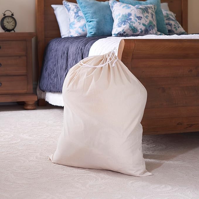 Household Essentials Cotton Laundry Bag, 100% Cotton, Drawstring Top