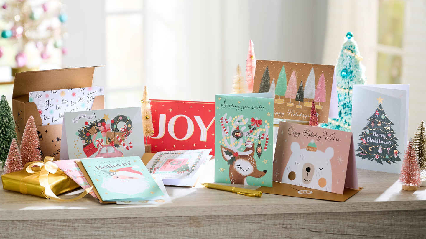 American Greetings Christmas Cards with Envelopes, Trendy Pink Pastel Designs (25-Count)