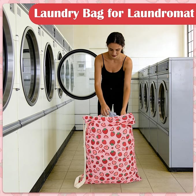 Canvas Laundry Bag with shoulder Strap 24"W x 29"H, Large Drawstring Dirty