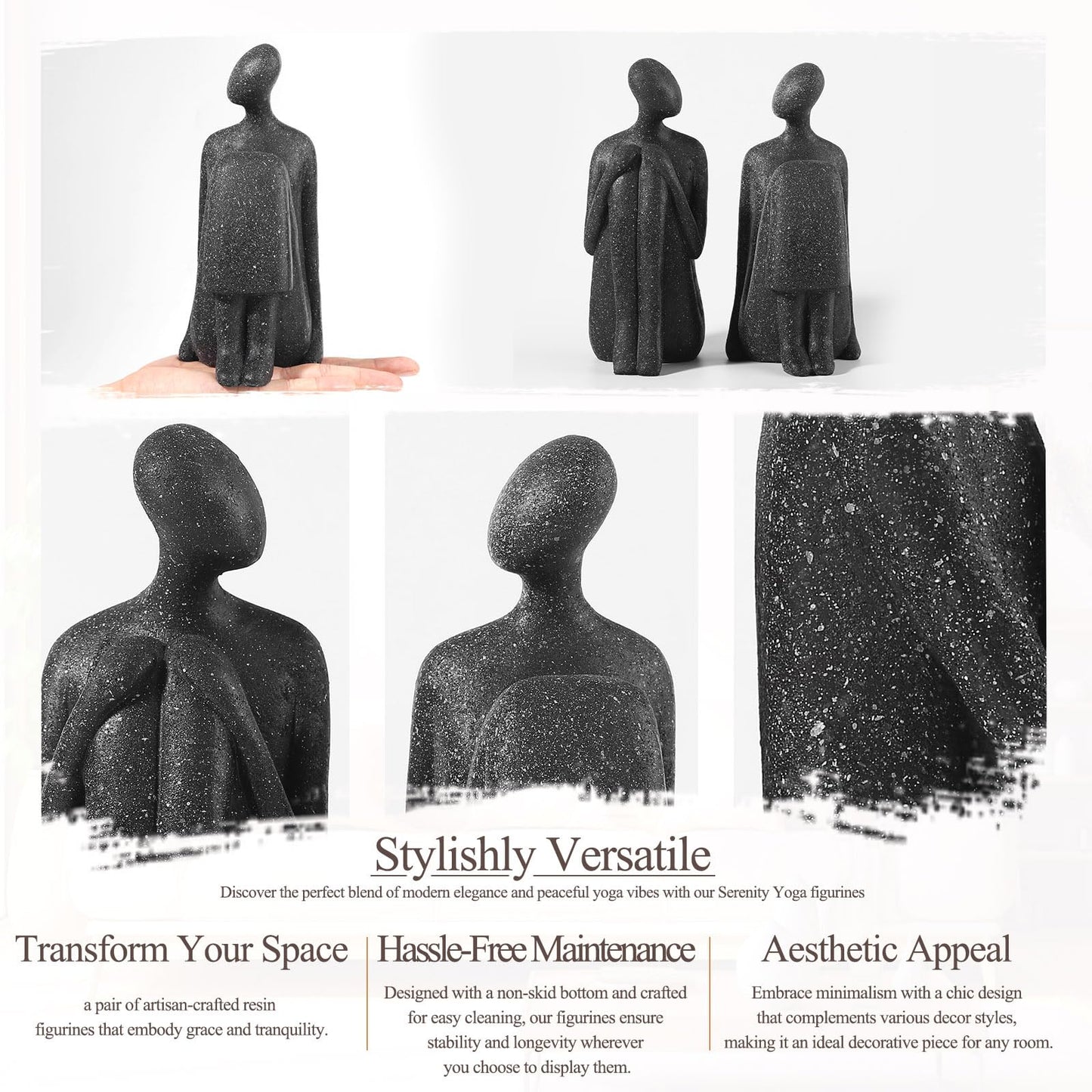 Yoga Decorative Bookends, Unique Book Ends to Hold Book - Artisanal Resin Figurines for Home & Office Elegance