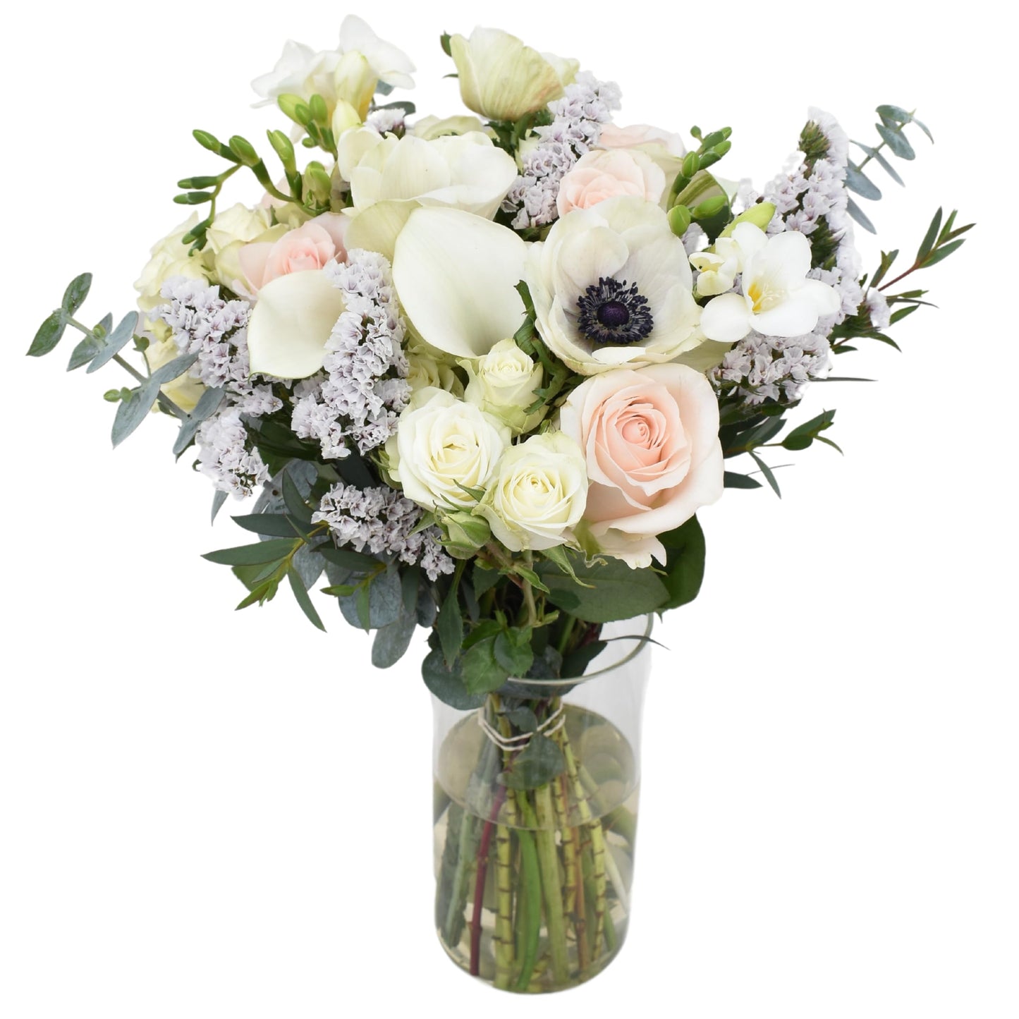 Serene Serenade | White Sympathy Arrangement with Vase | Arabella Bouquets | Real Fresh Flowers for Delivery, Birthday, Congratulations, Anniversary, Thank You, Get Well
