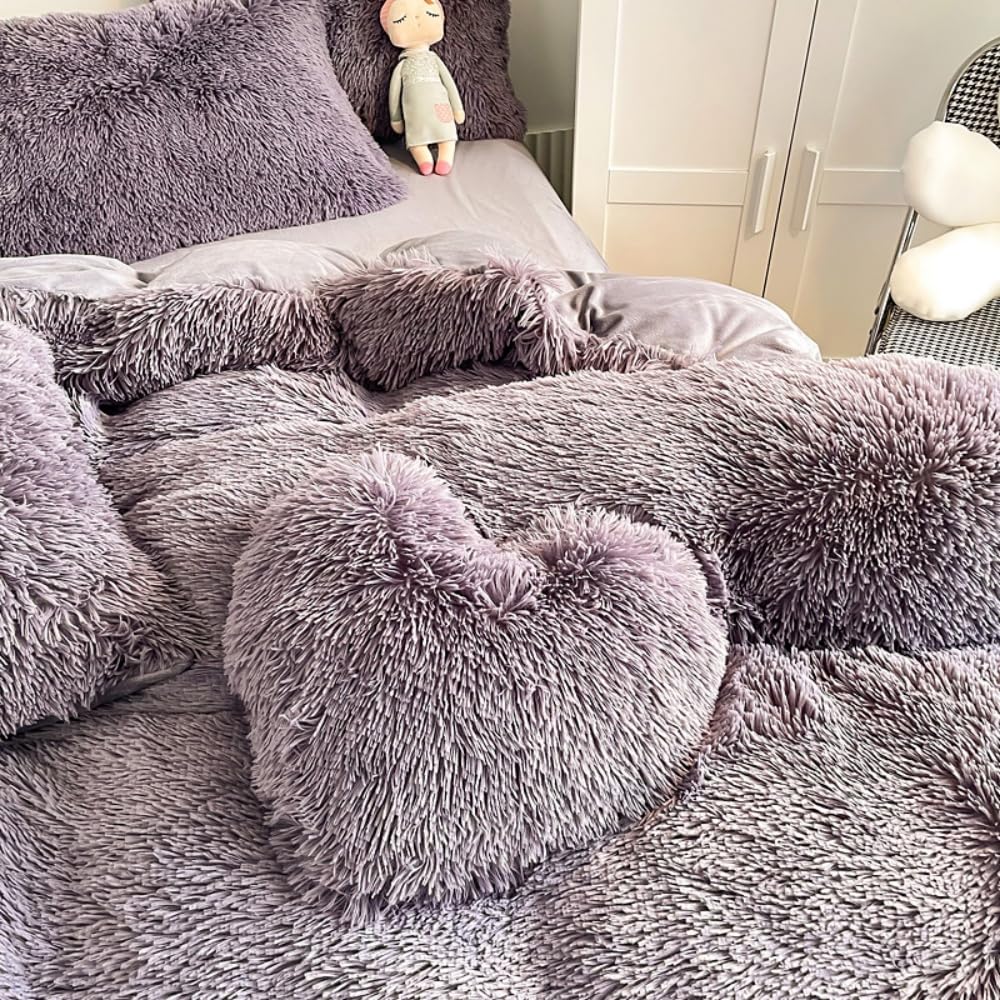 chovy Faux Fur Plush Purple Comforter Sets Queen - Ultra Soft Shaggy Flannel Velvet Fluffy Fuzzy 3PC Bedding Set (Comforter x 1 Pillowcases x 2)