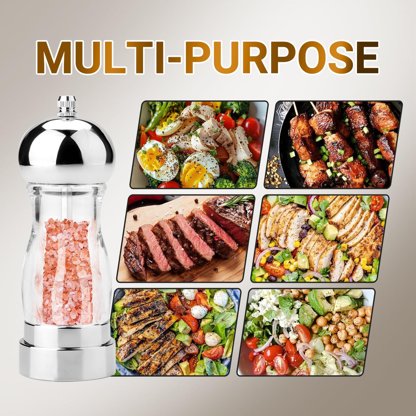 Pepper Grinder,Salt Grinder,Stainless Steel Salt and Pepper Grinder Set,Manual Salt & Pepper Grinders,Refillable Pepper Grinder Mill with Adjustable Coarseness, Ideal for Kitchen(5 Inches-2PCS)