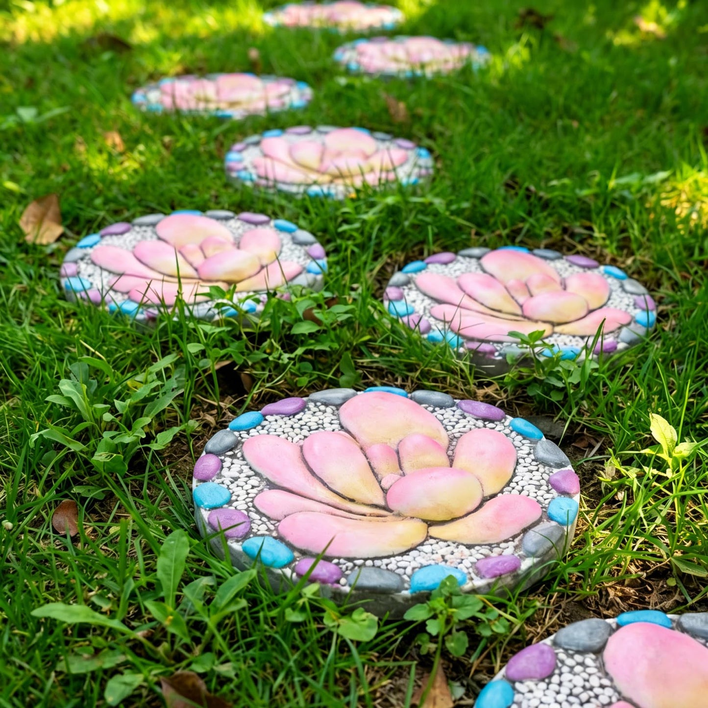 LC LCdecohome Succulent Pattern Cement Stepping Stones - Garden Stepping Stones Outdoor Pavers for Outside Walkway Gifts for Grandma Garden Stones Decorative Sculpture Yard Art 0.75 * 10 * 10 Inch