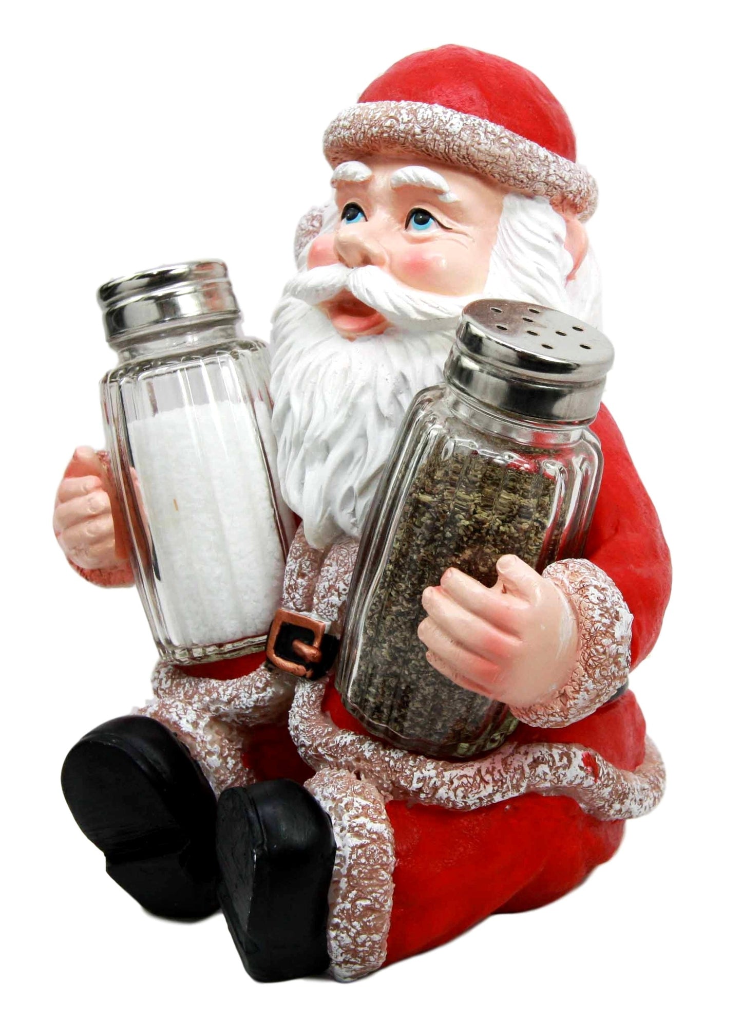 Ebros Christmas North Pole Santa Claus Salt And Pepper Shakers Holder Set Resin Figurine With Glass Shakers
