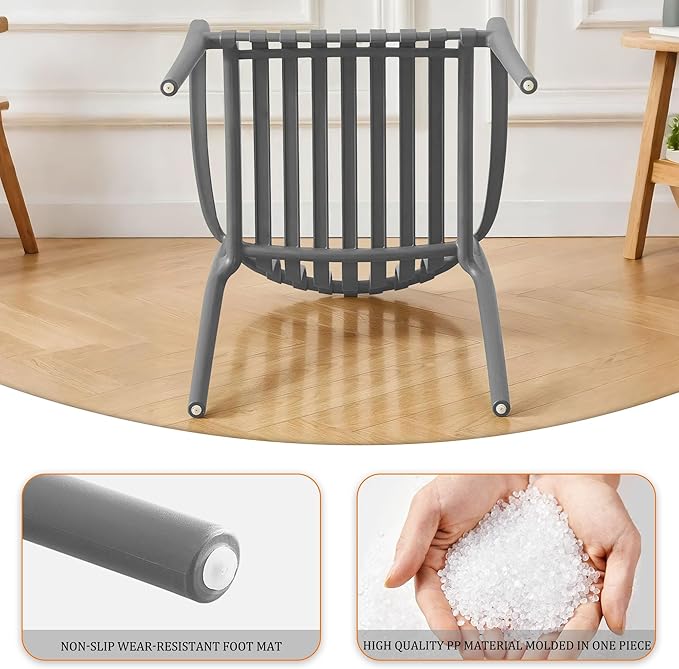 Patio Dining Chairs Set of 4, All-Weather Outdoor and Indoor Stackable Chairs with Curved Back, Waterproof for Patio, Deck, Porch, Backyard, Restaurant & Cafe Use, Grey