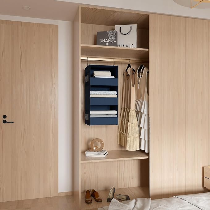 3-Shelf Hanging Closet Organizer and Storage, Foldable Hanging Closet Shelves