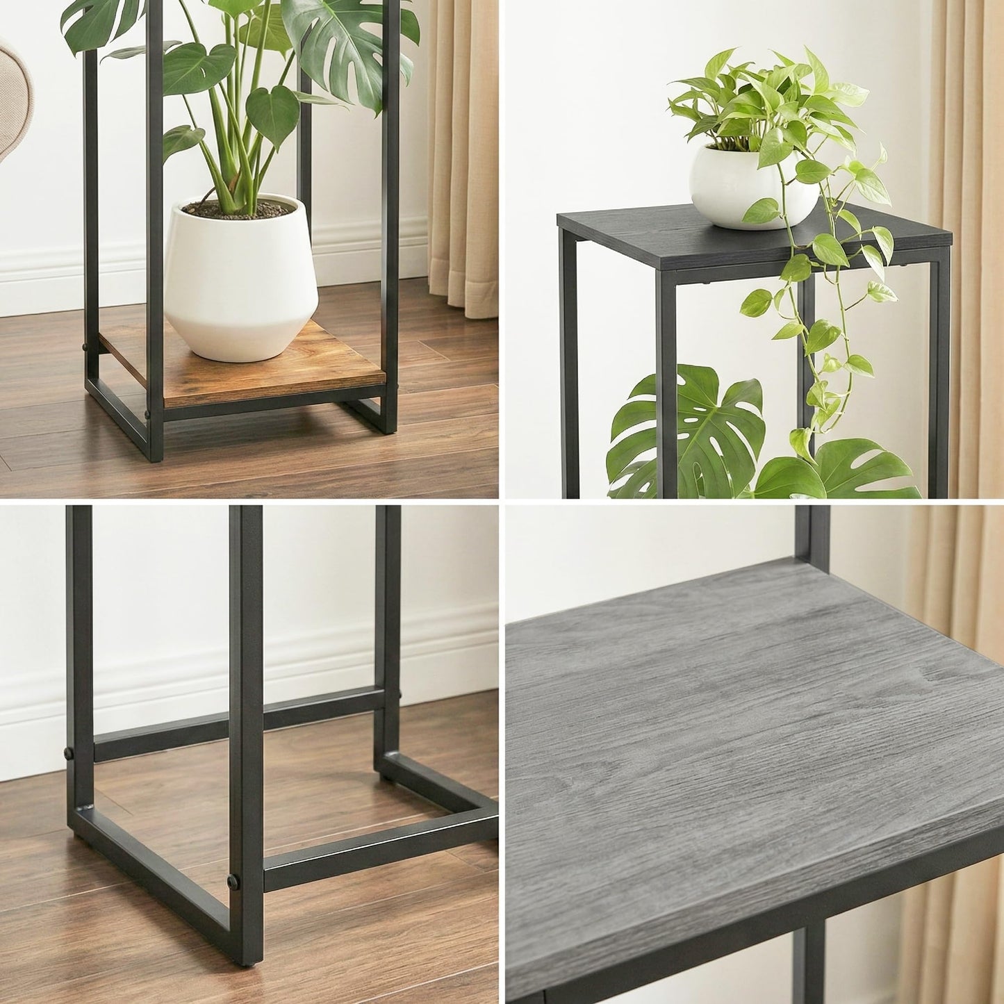 JEPRECO 46" Tall Plant Stand Indoor, 3-Tier Modern Plant Shelf, Corner Flower Pot Holder Organizer for Living Room Balcony Patio Garden (Black)