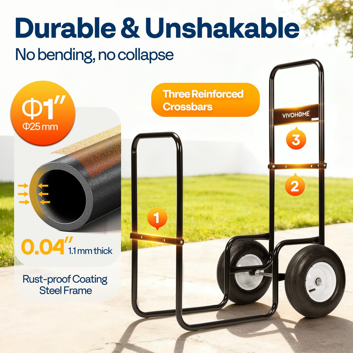 VIVOHOME Firewood Cart with Rubber Wheels and 600D Oxford Cloth, X-Large 300 LB Capacity Heavy Duty Steel Log Carrier Dolly Hauler, Wood Rack Storage Mover for Easy Transport Indoor Outdoor Use