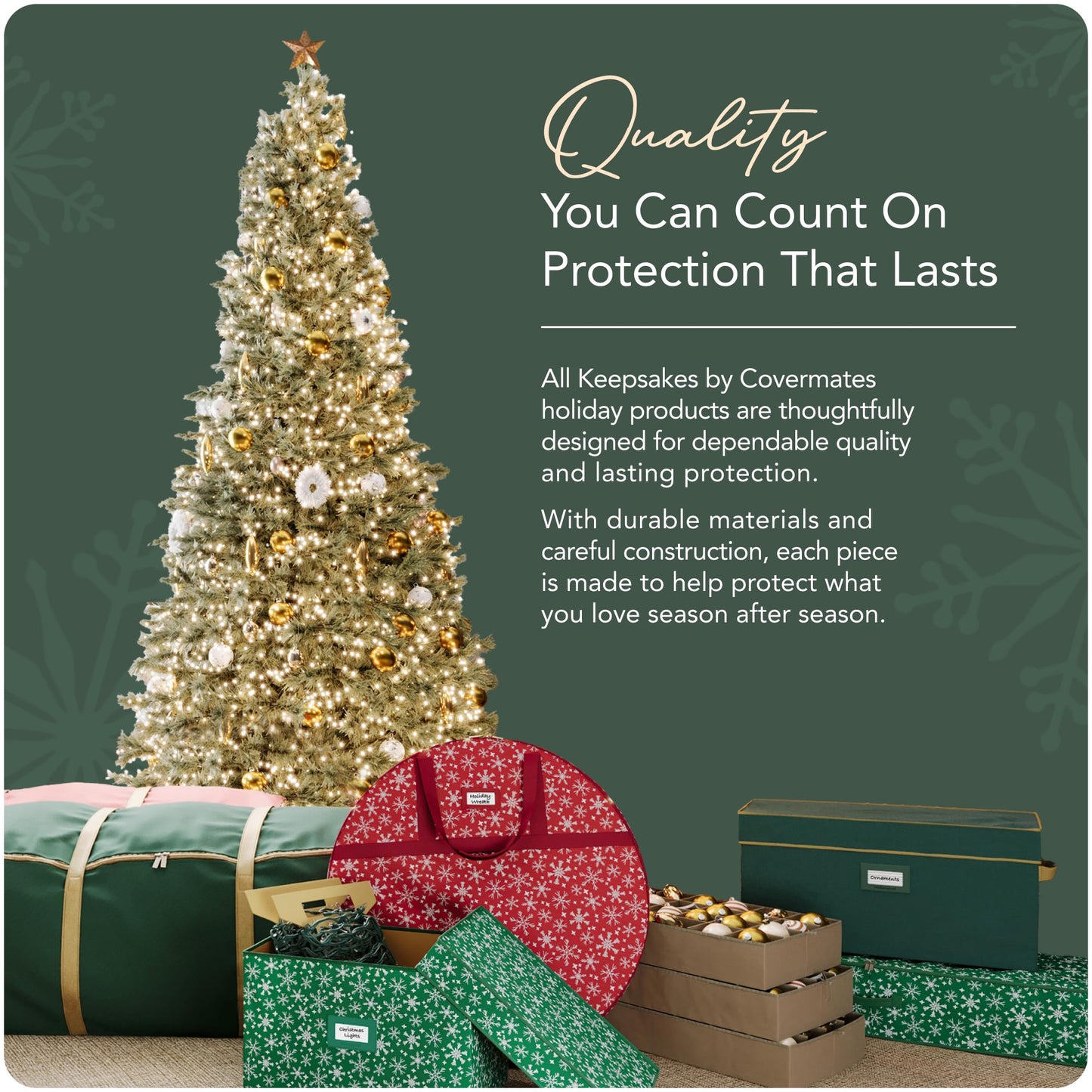 Covermates Keepsakes Rolling Treasurekeeper Storage Bag – Heavy-Duty Polyester with Dual Wheels & Handles – Protects Holiday Decorations with ID Window & Dual Zipper Access, Red