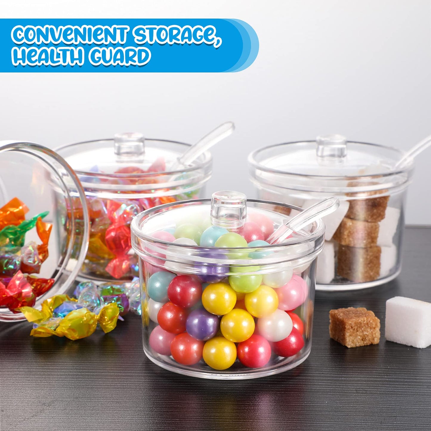 Patelai 4 Pieces Sugar Bowl Acrylic Clear Sugar Bowl with Lid and Salt Spoon Storage Jar with Airtight Lid for Salt, Tea, Spices, Herbs, Condiments(7.1 oz)