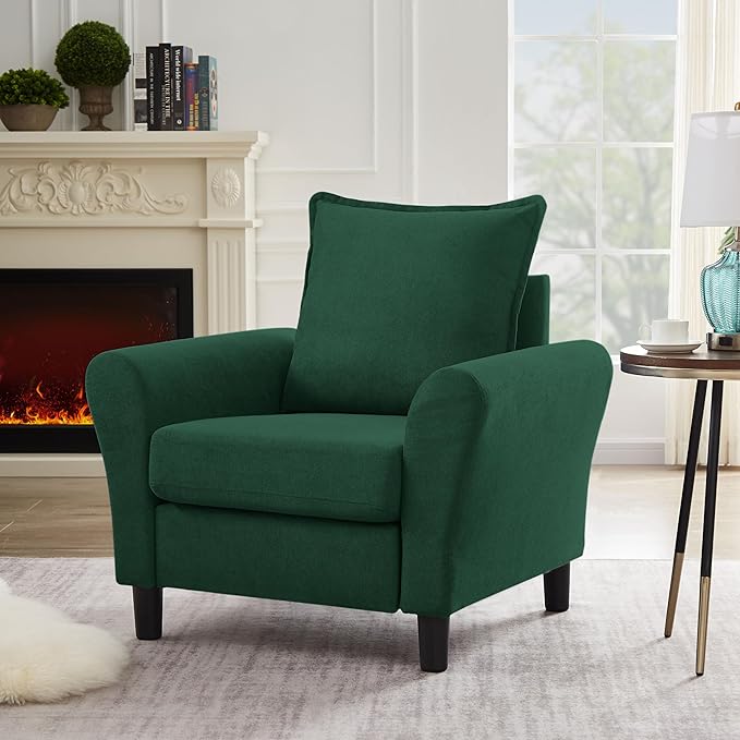 Mid-Century Accent Chair, Modern Linen Fabric Armchair