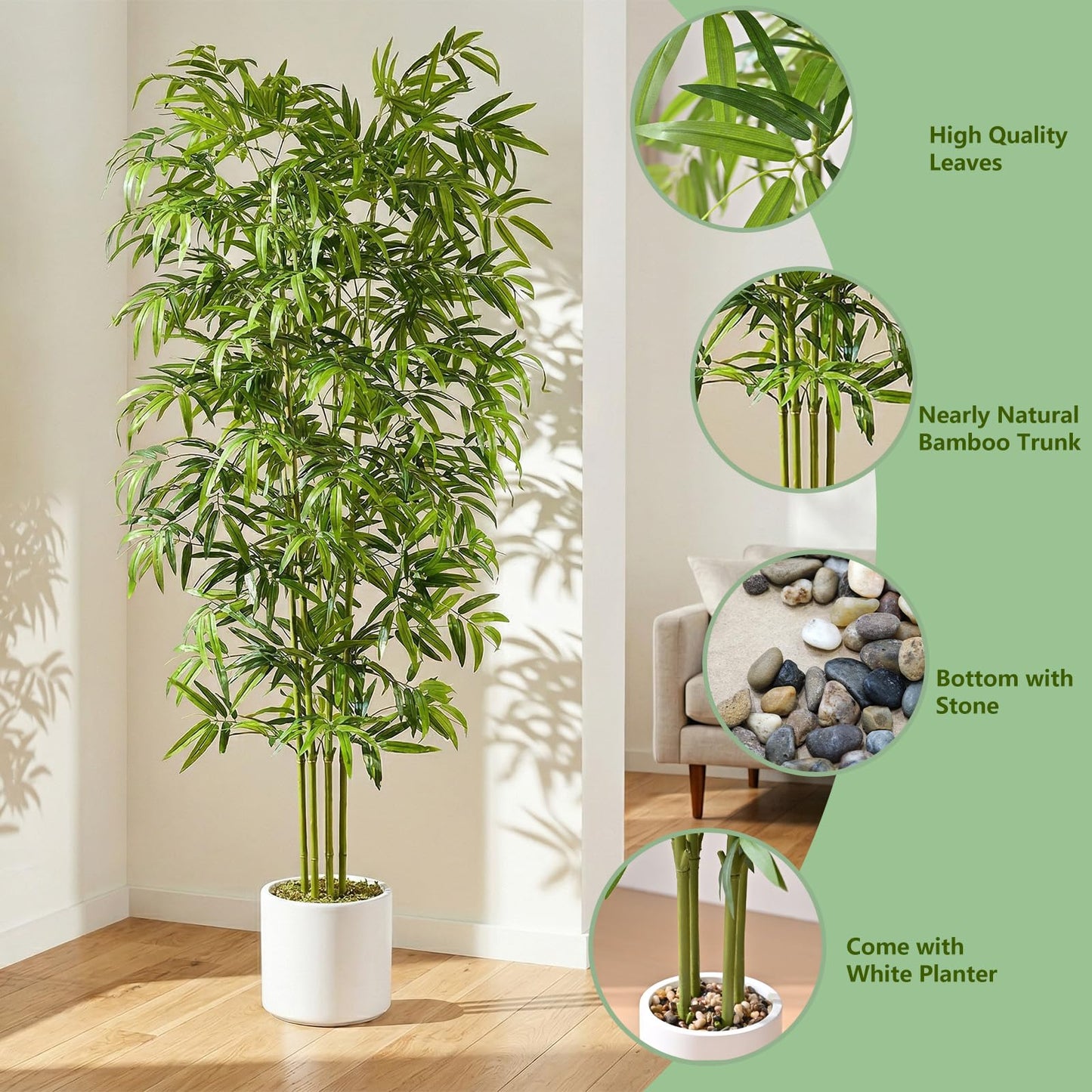 Artificial Bamboo Tree 6FT Tall Fake Plants Faux Silk Plant, Faux Bamboo Plant for Home Office Indoor Outdoor Decor Artificial Trees with Tall Planter