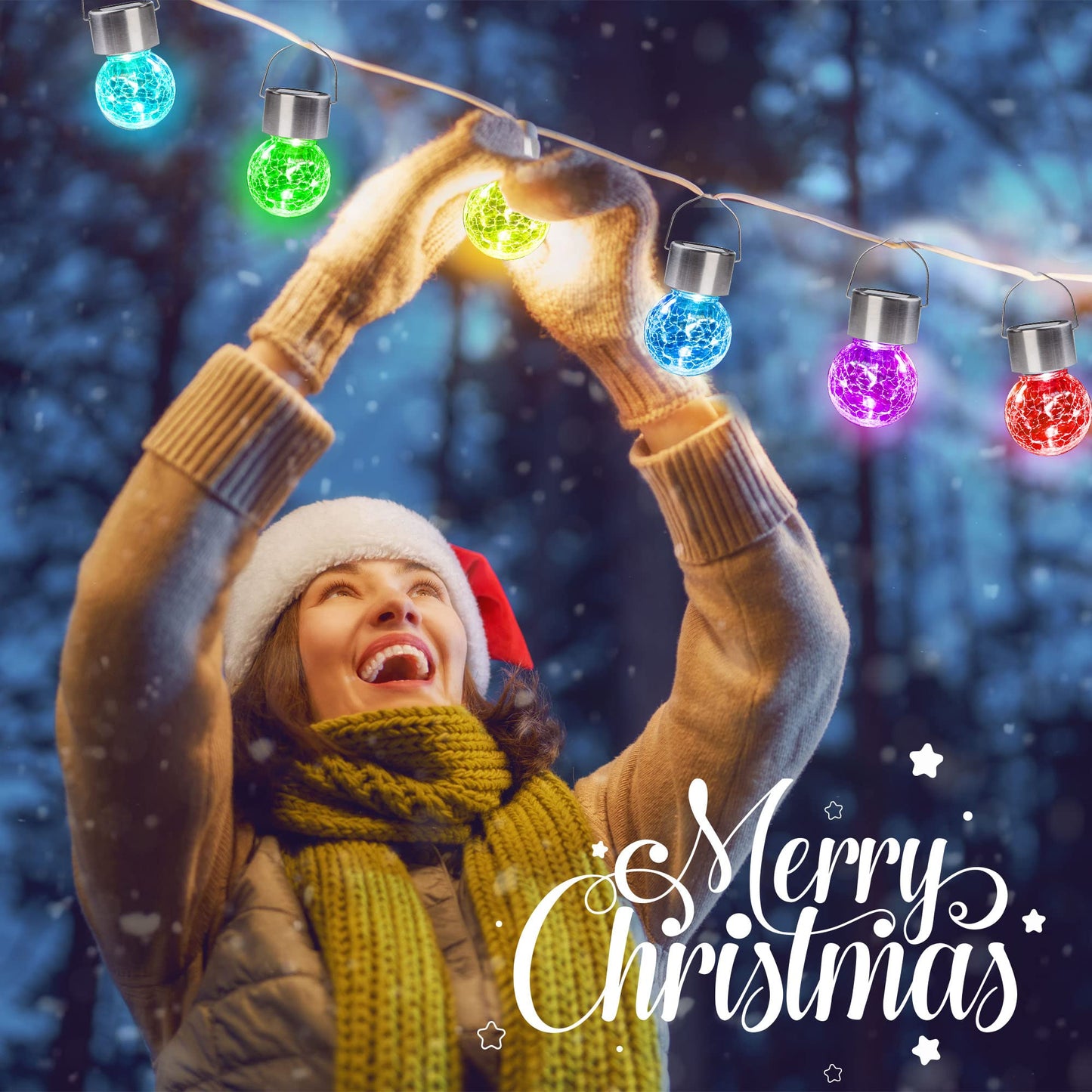 Solpex Hanging Solar Lights Outdoor, 8 Pack Decorative Cracked Glass Ball Light, Solar Powered Waterproof Globe Lighting, Hanging Globe Solar Lights for Garden, Yard, Patio, Lawn, Flower Bed