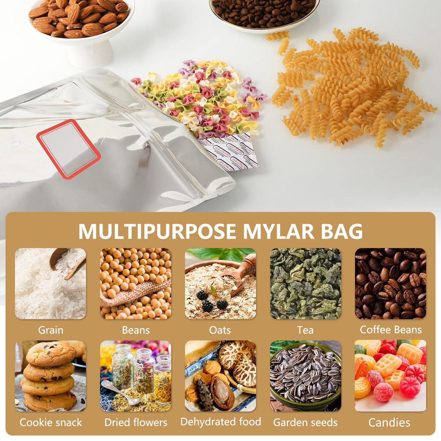 100 Pack 5.5 x 10 Inch Stand Up Pouch Bags Zipper Mylar Bags Clear Front with Aluminum Foil Back Reusable Food Storage Bag for Multipurpose with Gusset Bottom(5.5mil Thickness)