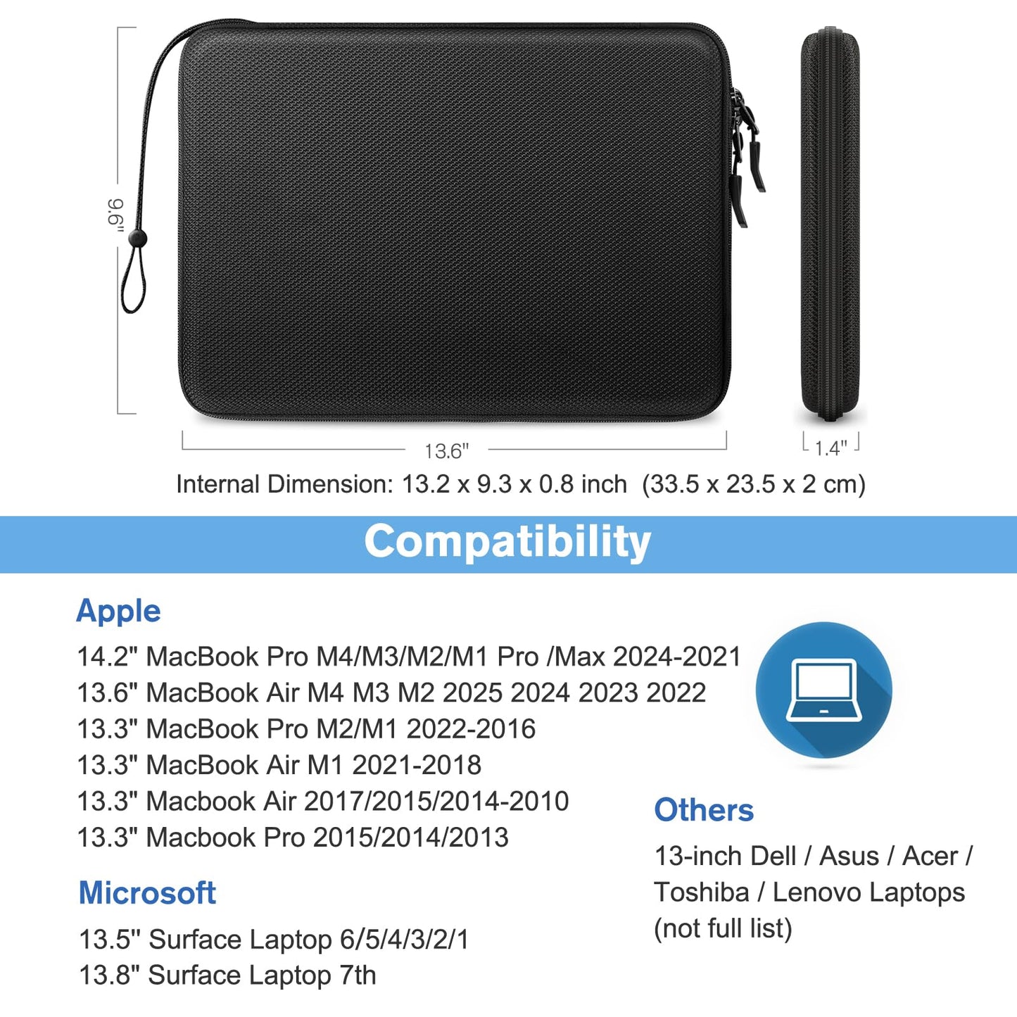 FINPAC Hard Shell Laptop Sleeve Case for 13-inch MacBook Air M3/A3113 M2/A2681 M1/A2337 2024-2018, MacBook Pro 14 2024-2019 M4/M3/M2, MacBook Pro 13 A2686 A2338, Shockproof Cover Carrying Bag,