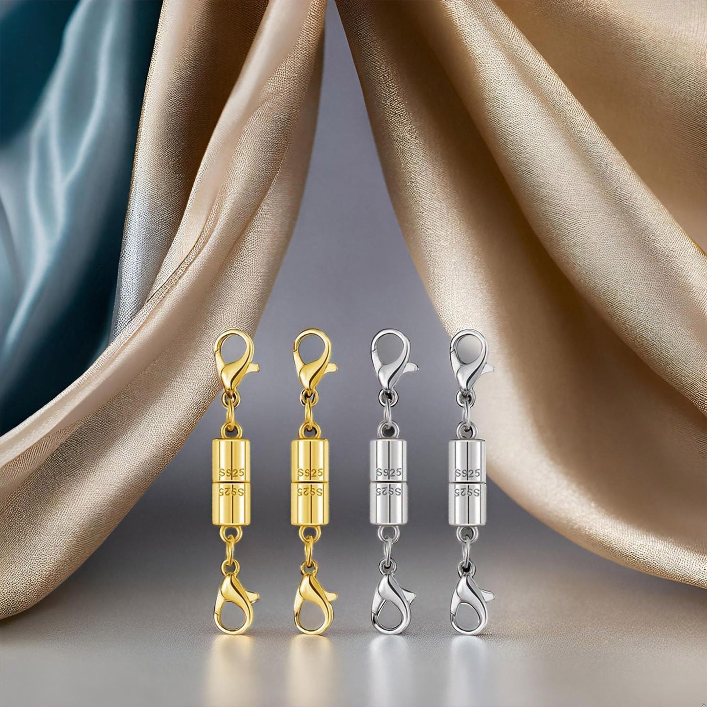 Magnetic Jewelry Clasps, 925 Sterling Silver, Strong Magnetic Closures for Necklaces and Bracelets (3pcs Silvery)