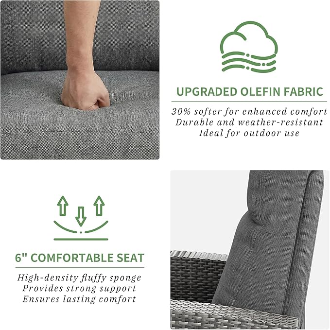 IDEALHOUSE Wicker Outdoor Recliner Reclining Patio Chairs with Adjustable Back & Footrest 150° Lay-Flat Reclining with Air Pump Rattan Flip-Up Side Table Outdoor Lounge Chairs for Pool Deck Balcony